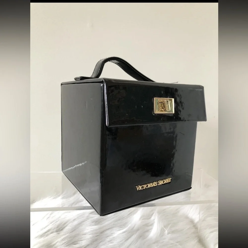 Victoria's Secret Black Patent Box Handbag with Gold Hardware